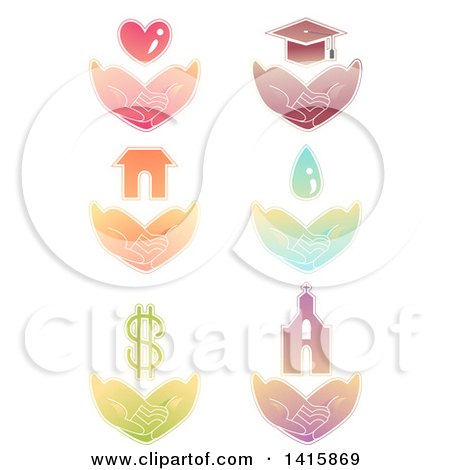 Clipart of Hands Asking for or Providing Basic Needs - Royalty Free Vector Illustration by BNP Design Studio