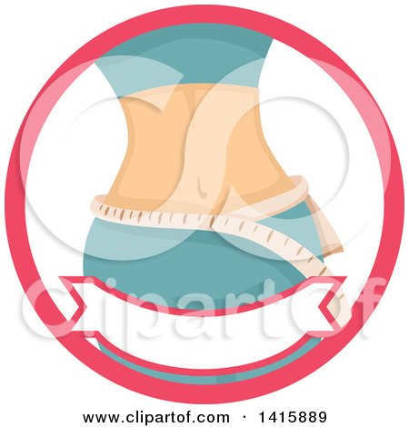 Clipart of a Fitness Icon of a Woman Measuring Her Waist - Royalty Free Vector Illustration by BNP Design Studio