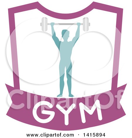 Clipart of a Fitness Icon of a Man Lifting a Barbell - Royalty Free Vector Illustration by BNP Design Studio