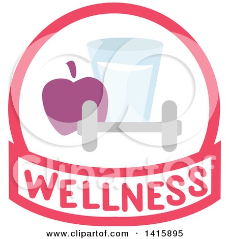 Clipart of a Fitness Icon of an Apple, Glass of Water and Dumbbell with Wellness Text - Royalty Free Vector Illustration by BNP Design Studio