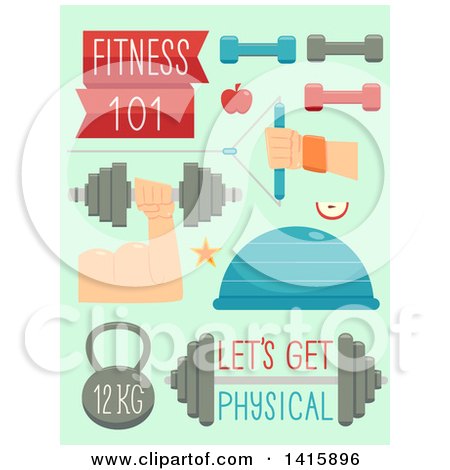 Clipart of Workout and Fitness Icons on Green - Royalty Free Vector Illustration by BNP Design Studio