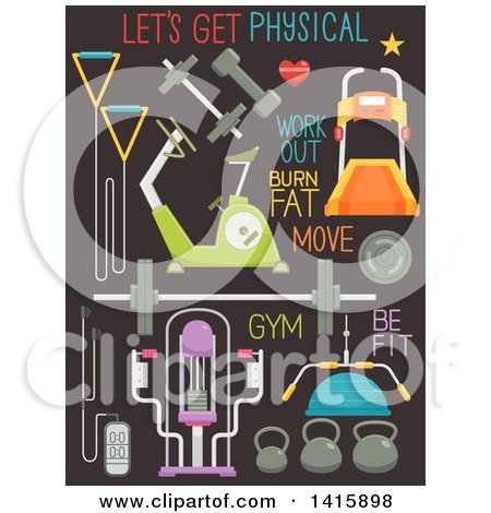 Clipart of Gym Equipment and Words on Dark Gray - Royalty Free Vector Illustration by BNP Design Studio