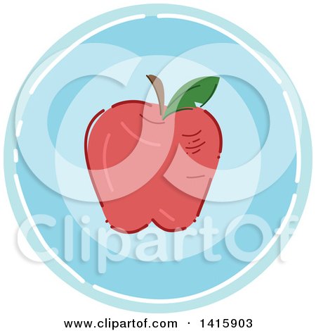 Clipart of a Sketched Round Fitness Nutrition Apple Icon - Royalty Free Vector Illustration by BNP Design Studio