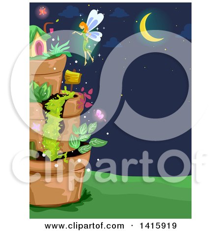Clipart of a Fairy Srpinkling Magic Dust on Her Garden House - Royalty Free Vector Illustration by BNP Design Studio