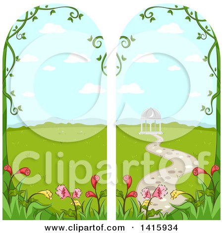 Clipart of a Frames of Gardens, Vines and a Gazebo - Royalty Free Vector Illustration by BNP Design Studio