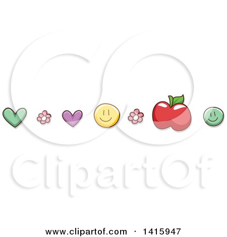 Clipart of a Heart, Flower, Apple and Smiley Border - Royalty Free Vector Illustration by BNP Design Studio