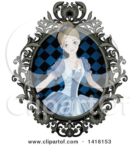 Clipart of a Halloween Zombie Cinderella Princess in an Ornate Frame - Royalty Free Vector Illustration by Pushkin
