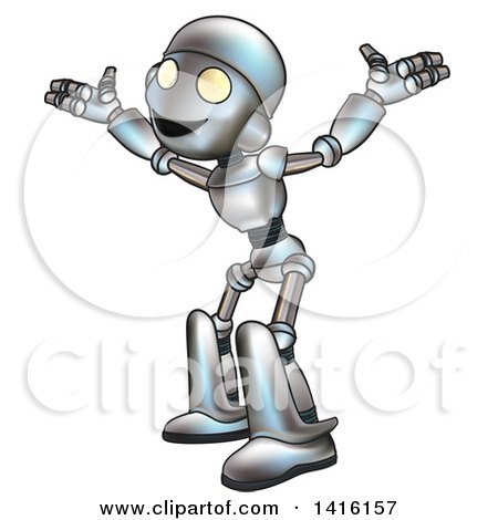 Clipart of a Cartoon Robot Character Welcoming or Shrugging - Royalty Free Vector Illustration by AtStockIllustration