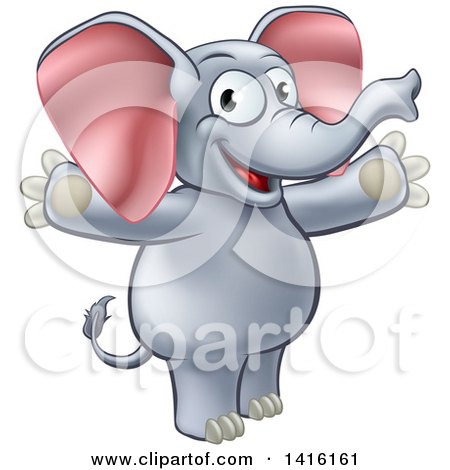 Clipart of a Cartoon Happy Elephant Welcoming with Open Arms - Royalty Free Vector Illustration by AtStockIllustration