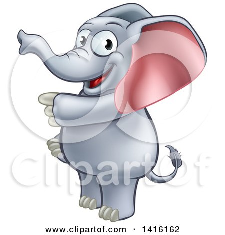 Clipart of a Cartoon Happy Elephant Standing and Pointing - Royalty Free Vector Illustration by AtStockIllustration