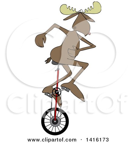 Clipart of a Cartoon Moose Riding a Unicycle - Royalty Free Vector Illustration by djart