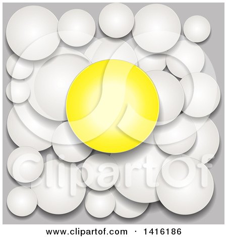 Clipart of a 3d Yellow Circle over Gray Bubbles - Royalty Free Vector Illustration by elaineitalia
