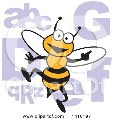 Clipart of a Cartoon Bee with Alphabet Letters for a Spelling Bee - Royalty Free Vector Illustration by Johnny Sajem