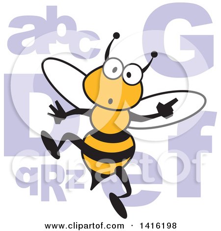Clipart of a Cartoon Surprised Bee with Alphabet Letters for a Spelling Bee - Royalty Free Vector Illustration by Johnny Sajem