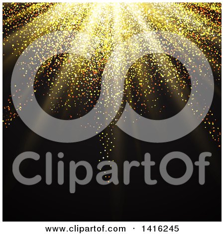 Clipart of a Golden Glitter Ray Burst on Black - Royalty Free Vector Illustration by KJ Pargeter