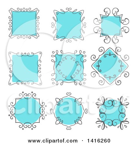 Clipart of Sketched Gray and Blue Frame Design Elements - Royalty Free Vector Illustration by KJ Pargeter