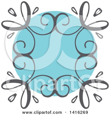 Clipart of a Sketched Gray and Blue Frame Design Element - Royalty Free Vector Illustration by KJ Pargeter