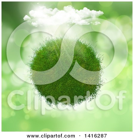 Clipart of a 3d Grassy Planet with Sunshine and Clouds on Flares - Royalty Free Illustration by KJ Pargeter