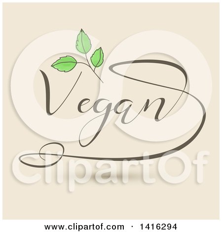 Clipart of a Vegan Design with Leaves on Tan - Royalty Free Vector Illustration by KJ Pargeter