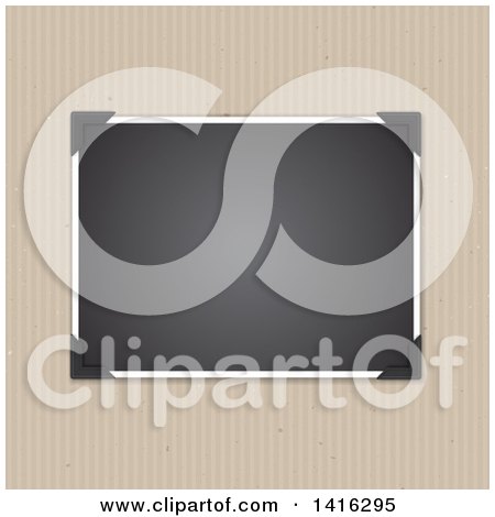 Clipart of a Blank Picture Tucked in Corners over a Striped Cardboard Background - Royalty Free Vector Illustration by KJ Pargeter