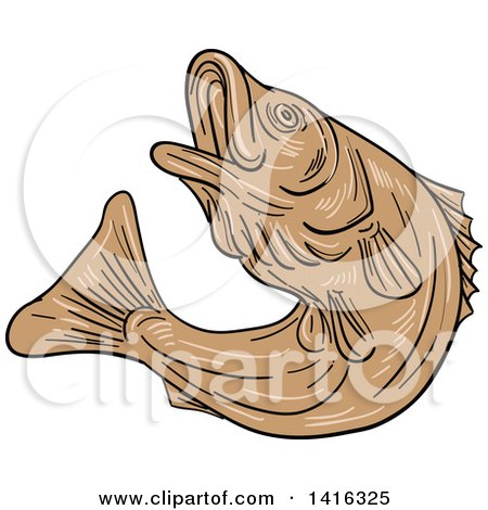 Clipart of a Sketched Brown Jumping Rockfish - Royalty Free Vector Illustration by patrimonio