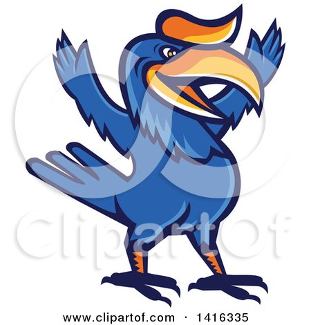 Clipart of a Retro Cartoon Victorious Hornbill or Bucerotidae Bird Mascot Cheering - Royalty Free Vector Illustration by patrimonio
