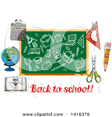 Clipart of a Back to School Chalkboard and Supplies - Royalty Free Vector Illustration by Vector Tradition SM