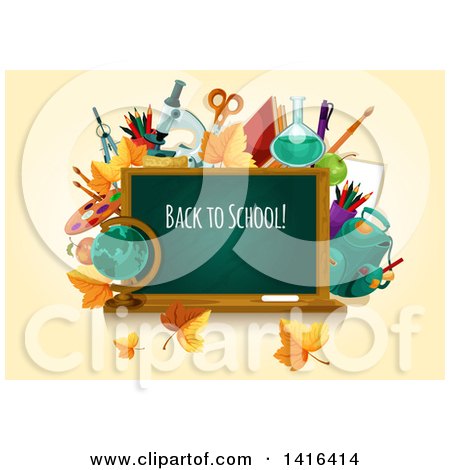 Clipart of a Back to School Chalkboard and Supplies - Royalty Free Vector Illustration by Vector Tradition SM