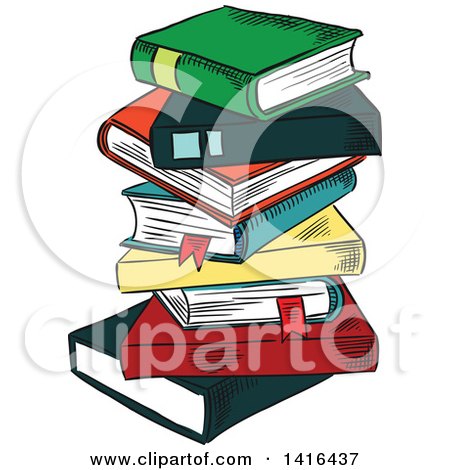 Clipart of a Sketched Stack of Books - Royalty Free Vector Illustration by Vector Tradition SM