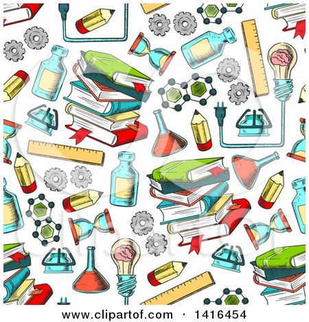 Clipart of a Seamless Background Pattern of Science Items - Royalty Free Vector Illustration by Vector Tradition SM