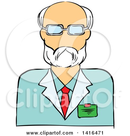 Clipart of a Sketched Caucasian Male Scientist Avatar - Royalty Free Vector Illustration by Vector Tradition SM
