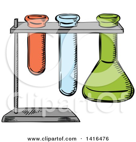 Clipart of a Sketched Test Tube and Flask Stand - Royalty Free Vector Illustration by Vector Tradition SM