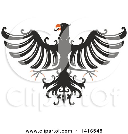 Clipart of a Black White and Orange Heraldic Eagle - Royalty Free Vector Illustration by Vector Tradition SM
