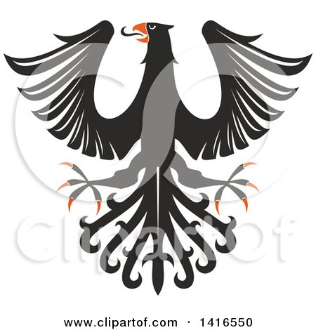 Clipart of a Black White and Orange Heraldic Eagle - Royalty Free Vector Illustration by Vector Tradition SM