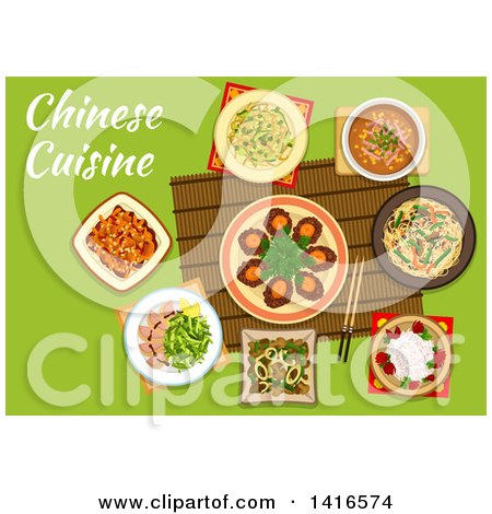 Clipart of a Table with Chinese Cuisine and Text - Royalty Free Vector Illustration by Vector Tradition SM