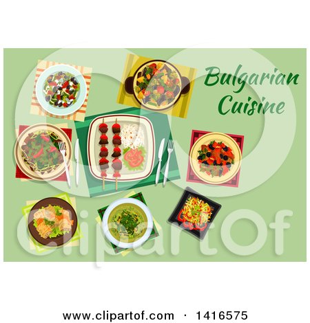 Clipart of a Table with Bulgarian Cuisine and Text - Royalty Free Vector Illustration by Vector Tradition SM