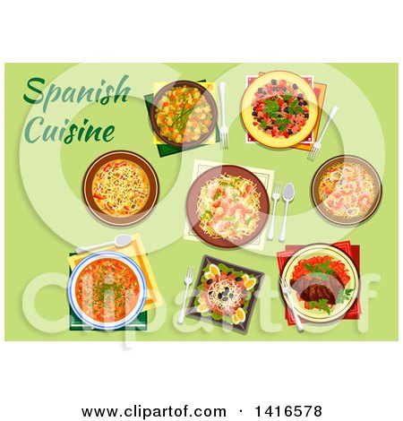 Clipart of a Table with Spanish Cuisine and Text - Royalty Free Vector Illustration by Vector Tradition SM