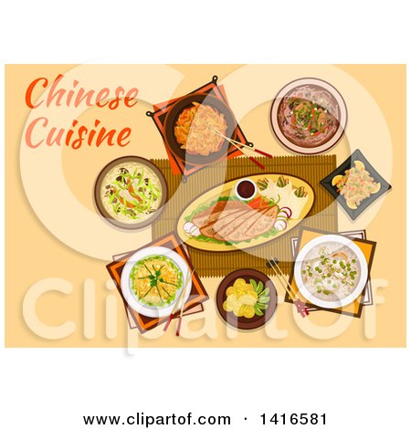 Clipart of a Table with Chinese Cuisine and Text - Royalty Free Vector Illustration by Vector Tradition SM