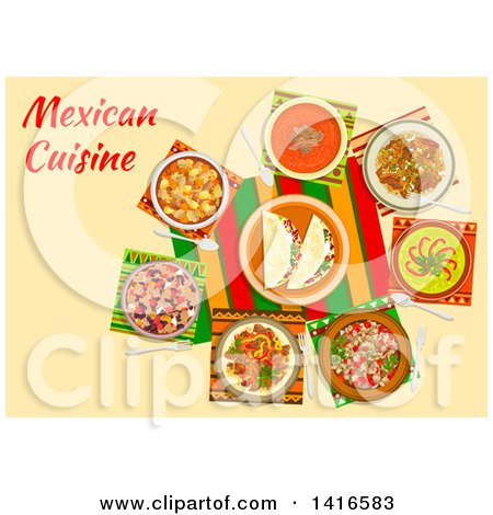 Clipart of a Table with Mexican Cuisine and Text - Royalty Free Vector Illustration by Vector Tradition SM