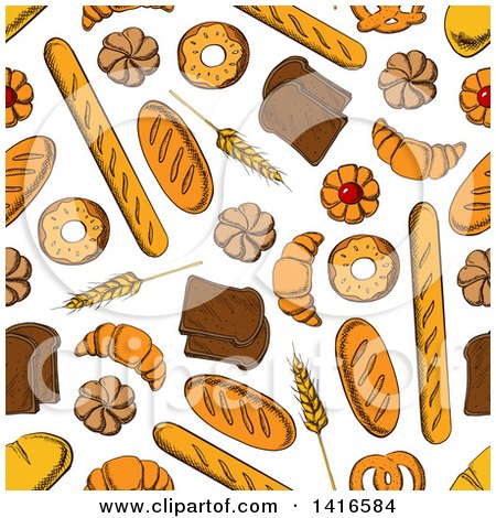 Clipart of a Seamless Background Pattern of Baked Goods - Royalty Free Vector Illustration by Vector Tradition SM