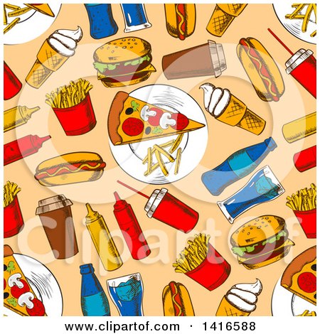 Clipart of a Seamless Background Pattern of Food - Royalty Free Vector Illustration by Vector Tradition SM