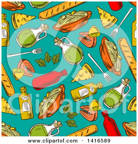 Clipart of a Seamless Background Pattern of Pasta - Royalty Free Vector Illustration by Vector Tradition SM