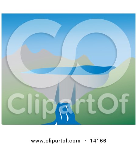 River of Water Coming From a Dam Around a Lake Clipart Illustration by Rasmussen Images