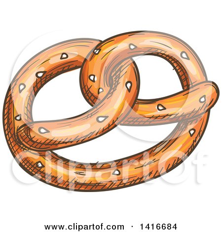 Clipart of a Sketched Soft Pretzel - Royalty Free Vector Illustration by Vector Tradition SM