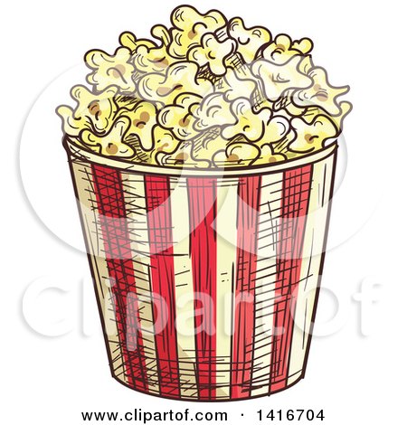 Clipart of a Sketched Bucket of Popcorn - Royalty Free Vector Illustration by Vector Tradition SM