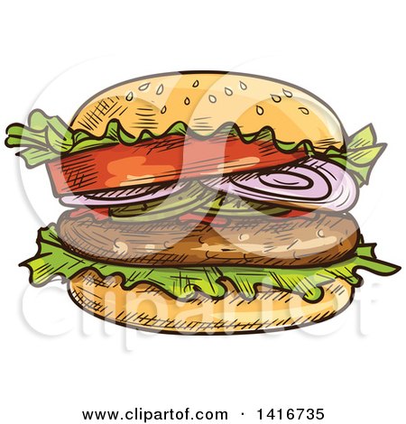 Clipart of a Sketched Hamburger - Royalty Free Vector Illustration by Vector Tradition SM