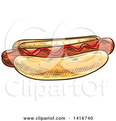 Clipart of a Sketched Hot Dog - Royalty Free Vector Illustration by Vector Tradition SM