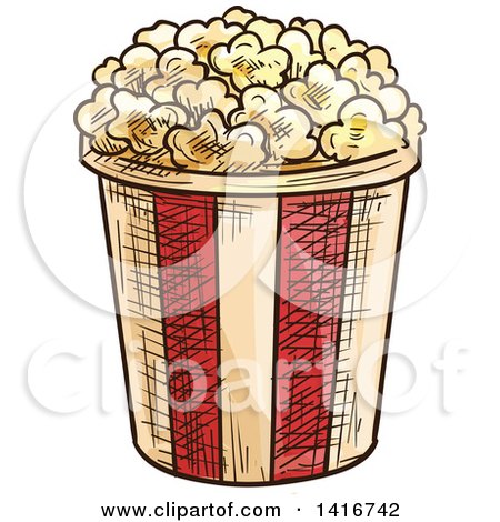 Clipart of a Sketched Bucket of Popcorn - Royalty Free Vector Illustration by Vector Tradition SM