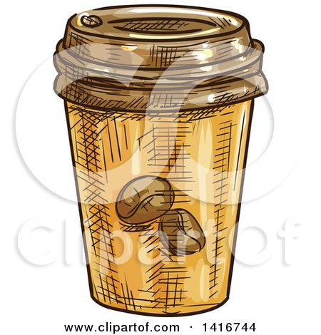 Clipart of a Sketched to Go Coffee - Royalty Free Vector Illustration by Vector Tradition SM