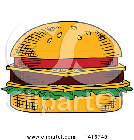 Clipart of a Sketched Cheeseburger - Royalty Free Vector Illustration by Vector Tradition SM